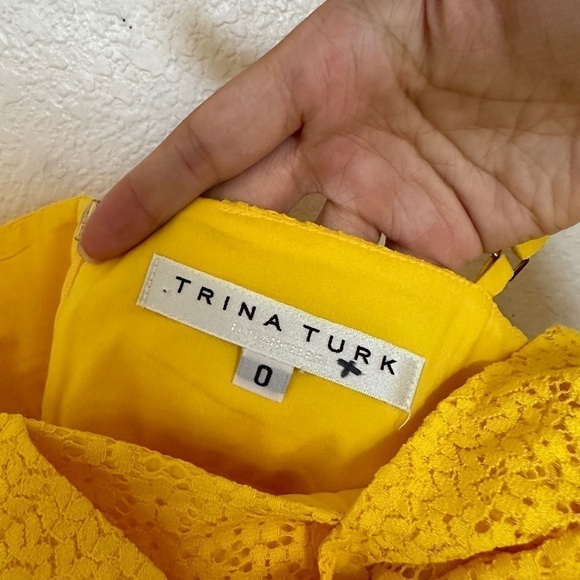 Trina Turk Bright Lace Crochet Mesh Yellow Twist Bow Bust Tank Cami Midi Dress - Picture 8 of 8